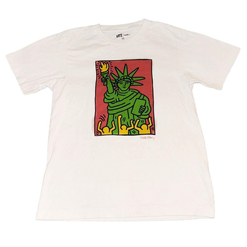 Keith Haring T-Shirt XS White Statue Of Liberty Art NY New York Graphic Uniqlo